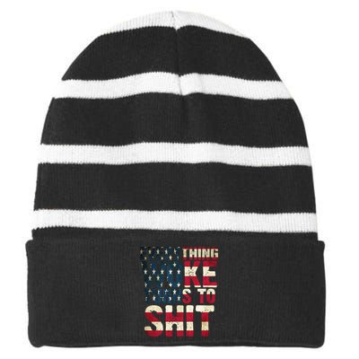 Everything Woke Turns To Shit USA Flag Striped Beanie with Solid Band