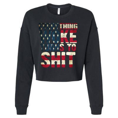 Everything Woke Turns To Shit USA Flag Cropped Pullover Crew
