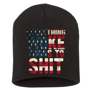 Everything Woke Turns To Shit USA Flag Short Acrylic Beanie