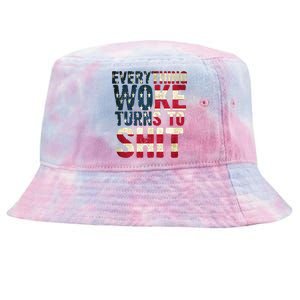 Everything Woke Turns To Shit USA Flag Tie-Dyed Bucket Hat