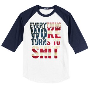 Everything Woke Turns To Shit USA Flag Baseball Sleeve Shirt