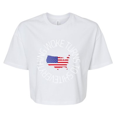 Everything Woke Turns To Shit Trump 2024 Usa Flag Gift Bella+Canvas Jersey Crop Tee