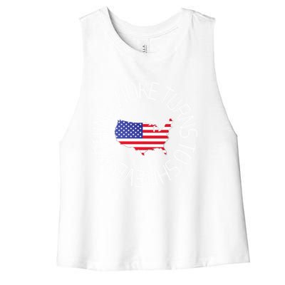 Everything Woke Turns To Shit Trump 2024 Usa Flag Gift Women's Racerback Cropped Tank