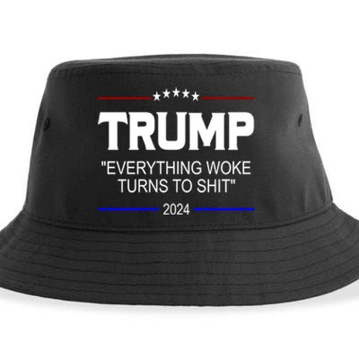 Everything Woke Turns To Shit Funny Trump 2024 President Sustainable Bucket Hat