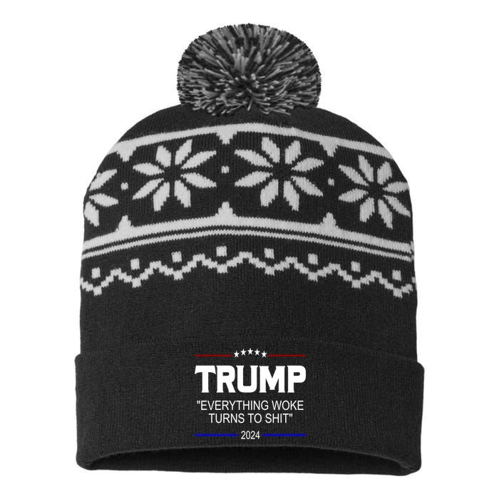 Everything Woke Turns To Shit Funny Trump 2024 President USA-Made Snowflake Beanie