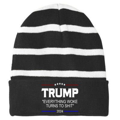 Everything Woke Turns To Shit Funny Trump 2024 President Striped Beanie with Solid Band