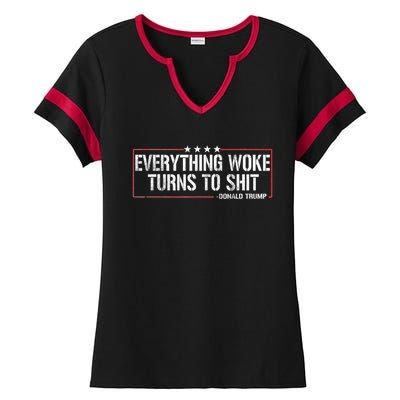 Everything Woke Turns To Shit Donald Trump Funny Political Meme Shirt Political Ladies Halftime Notch Neck Tee