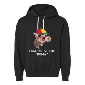 Erm What The Sigma Cat Candy Garment-Dyed Fleece Hoodie