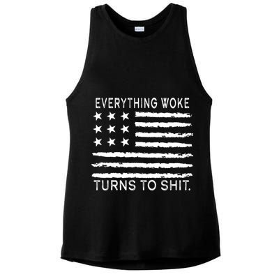 Everything Woke Turns To Shit American Flag Ladies PosiCharge Tri-Blend Wicking Tank