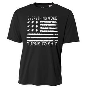 Everything Woke Turns To Shit American Flag Cooling Performance Crew T-Shirt