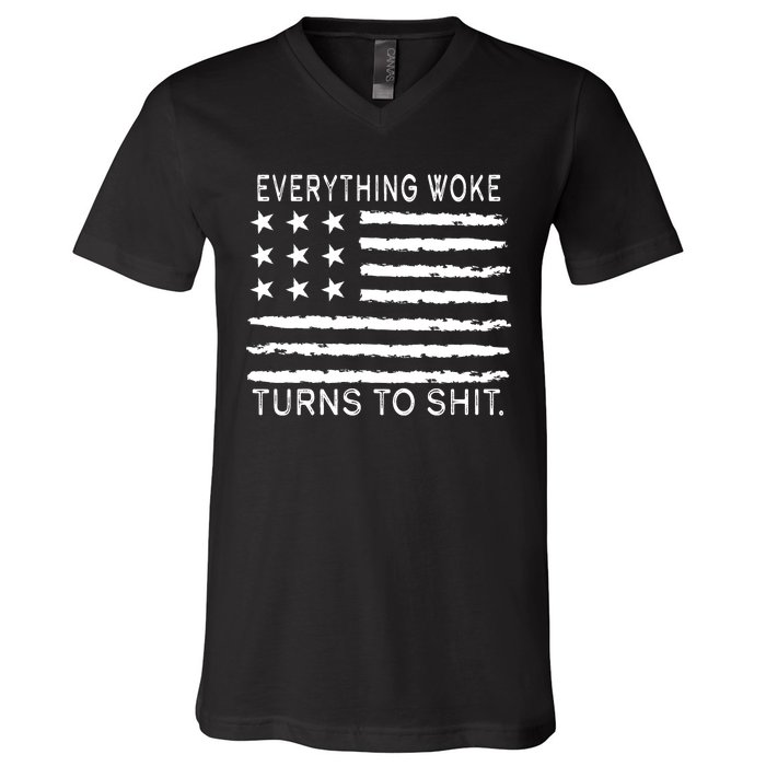 Everything Woke Turns To Shit American Flag V-Neck T-Shirt