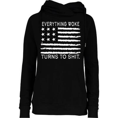 Everything Woke Turns To Shit American Flag Womens Funnel Neck Pullover Hood