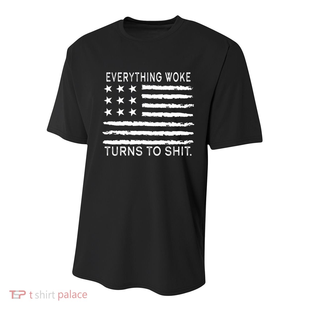 Everything Woke Turns To Shit American Flag Youth Performance Sprint T-Shirt