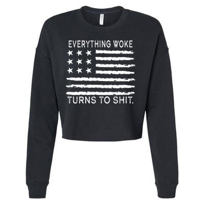 Everything Woke Turns To Shit American Flag Cropped Pullover Crew
