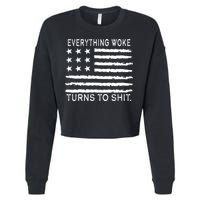 Everything Woke Turns To Shit American Flag Cropped Pullover Crew