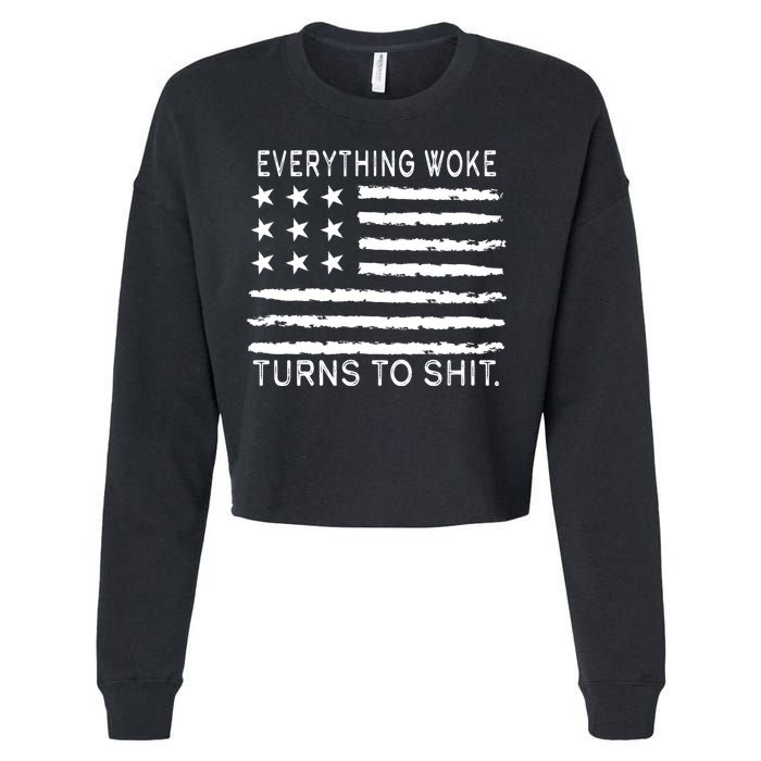 Everything Woke Turns To Shit American Flag Cropped Pullover Crew