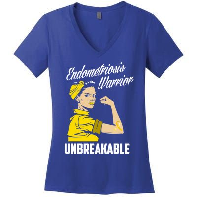 Endometriosis Warrior Unbreakable Endometriosis Awareness Great Gift Women's V-Neck T-Shirt