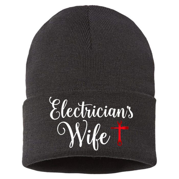 Electricians Wife who loves Funny Electrician Husband Sustainable Knit Beanie