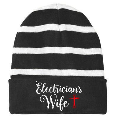 Electricians Wife who loves Funny Electrician Husband Striped Beanie with Solid Band