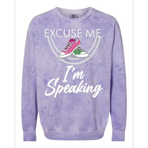 Excuse Me I'm Speaking Pearls and Converse Kamala Harris AKA Colorblast Crewneck Sweatshirt