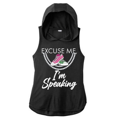 Excuse Me I'm Speaking Pearls and Converse Kamala Harris AKA Ladies PosiCharge Tri-Blend Wicking Draft Hoodie Tank