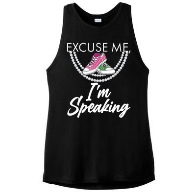 Excuse Me I'm Speaking Pearls and Converse Kamala Harris AKA Ladies PosiCharge Tri-Blend Wicking Tank