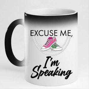 Excuse Me I'm Speaking Pearls and Converse Kamala Harris AKA 11oz Black Color Changing Mug