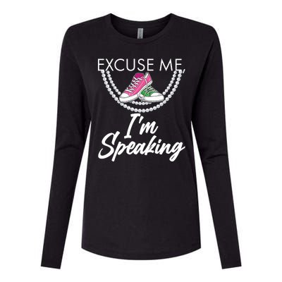 Excuse Me I'm Speaking Pearls and Converse Kamala Harris AKA Womens Cotton Relaxed Long Sleeve T-Shirt