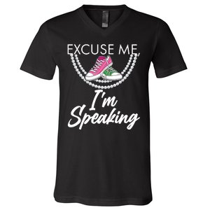 Excuse Me I'm Speaking Pearls and Converse Kamala Harris AKA V-Neck T-Shirt