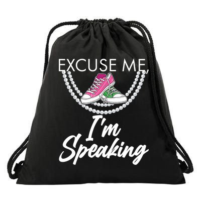 Excuse Me I'm Speaking Pearls and Converse Kamala Harris AKA Drawstring Bag