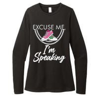 Excuse Me I'm Speaking Pearls and Converse Kamala Harris AKA Womens CVC Long Sleeve Shirt