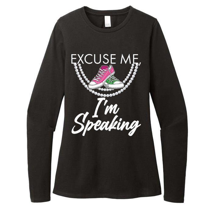 Excuse Me I'm Speaking Pearls and Converse Kamala Harris AKA Womens CVC Long Sleeve Shirt