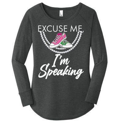 Excuse Me I'm Speaking Pearls and Converse Kamala Harris AKA Women's Perfect Tri Tunic Long Sleeve Shirt