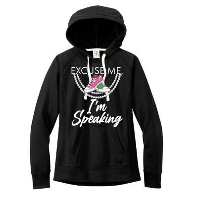 Excuse Me I'm Speaking Pearls and Converse Kamala Harris AKA Women's Fleece Hoodie