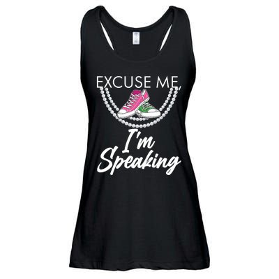 Excuse Me I'm Speaking Pearls and Converse Kamala Harris AKA Ladies Essential Flowy Tank