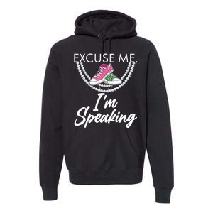 Excuse Me I'm Speaking Pearls and Converse Kamala Harris AKA Premium Hoodie