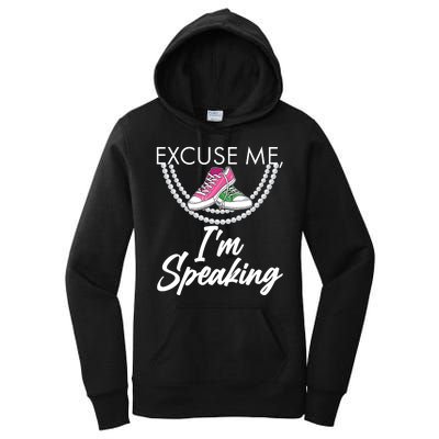 Excuse Me I'm Speaking Pearls and Converse Kamala Harris AKA Women's Pullover Hoodie