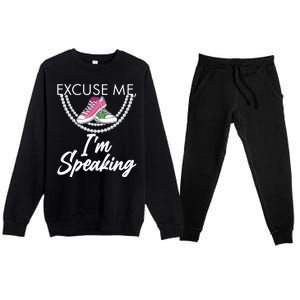 Excuse Me I'm Speaking Pearls and Converse Kamala Harris AKA Premium Crewneck Sweatsuit Set