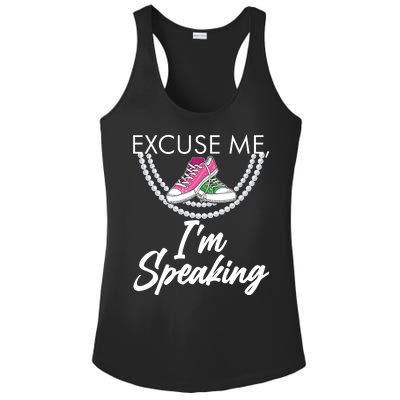 Excuse Me I'm Speaking Pearls and Converse Kamala Harris AKA Ladies PosiCharge Competitor Racerback Tank