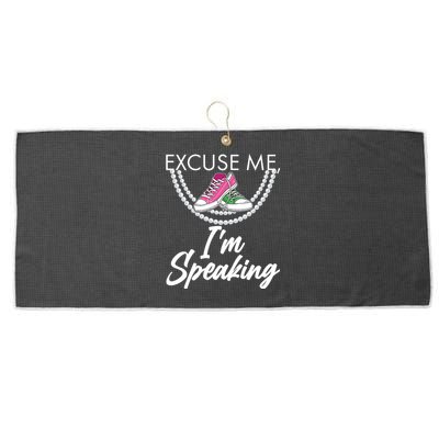 Excuse Me I'm Speaking Pearls and Converse Kamala Harris AKA Large Microfiber Waffle Golf Towel