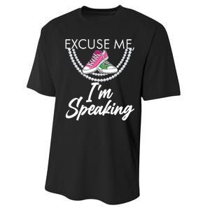 Excuse Me I'm Speaking Pearls and Converse Kamala Harris AKA Performance Sprint T-Shirt