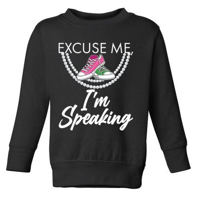 Excuse Me I'm Speaking Pearls and Converse Kamala Harris AKA Toddler Sweatshirt