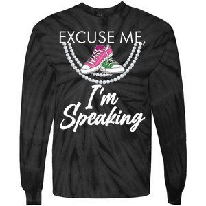 Excuse Me I'm Speaking Pearls and Converse Kamala Harris AKA Tie-Dye Long Sleeve Shirt