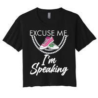 Excuse Me I'm Speaking Pearls and Converse Kamala Harris AKA Women's Crop Top Tee