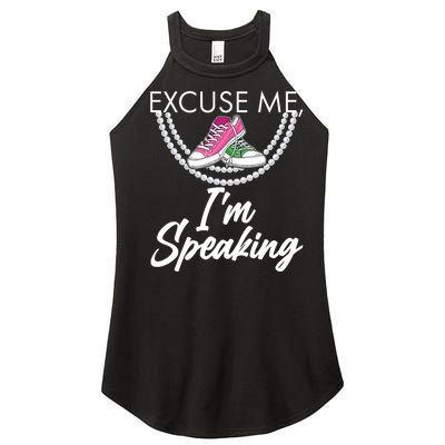 Excuse Me I'm Speaking Pearls and Converse Kamala Harris AKA Women's Perfect Tri Rocker Tank