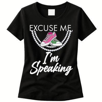 Excuse Me I'm Speaking Pearls and Converse Kamala Harris AKA Womens T-Shirt