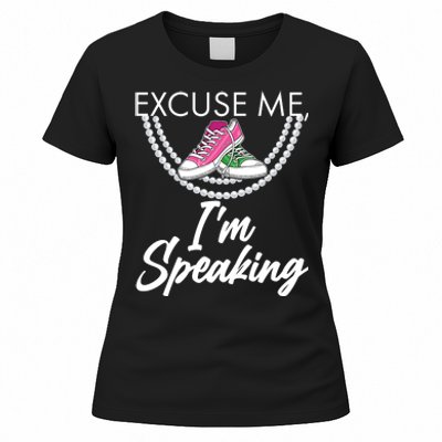 Excuse Me I'm Speaking Pearls and Converse Kamala Harris AKA Women's T-Shirt