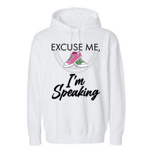 Excuse Me I'm Speaking Pearls and Converse Kamala Harris AKA Garment-Dyed Fleece Hoodie