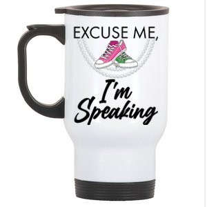 Excuse Me I'm Speaking Pearls and Converse Kamala Harris AKA Stainless Steel Travel Mug