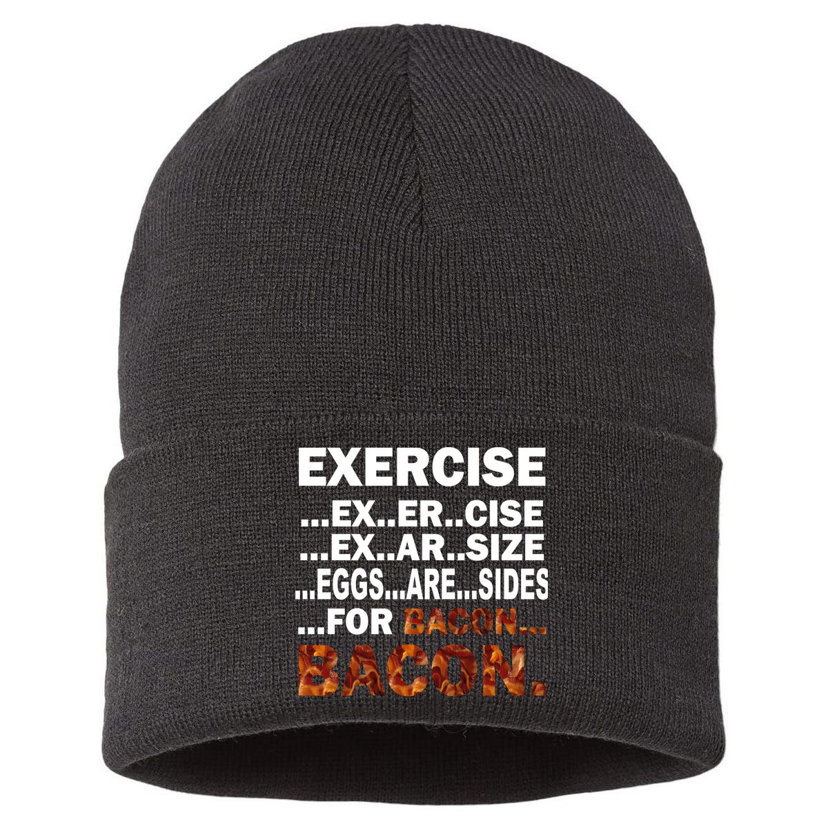 Exercise For Bacon Camouflage Sustainable Knit Beanie